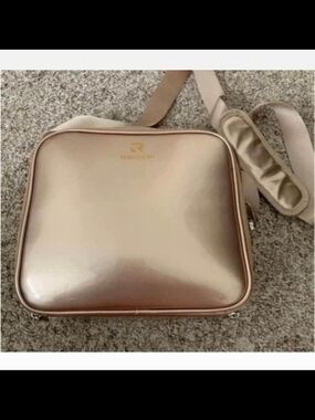 Rose Gold Pink Metallic Crossbody Bag for Makeup and Skincare